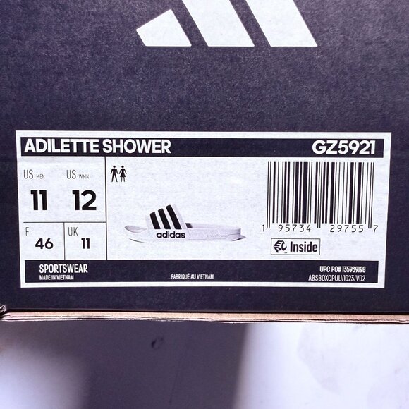 Adidas Unisex Adilette Shower Slides White/Core Black/White US 11 NEW - Picture 6 of 7